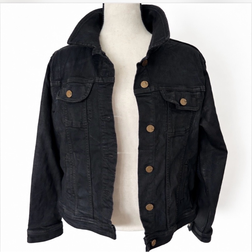 Grunge Streetwear Semi Sheen Black Jacket Large Retro Biker Moto Coat